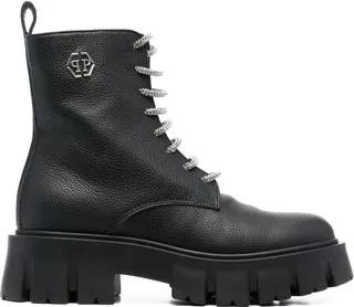 Logo-Plaque Lace-Up Leather Boots