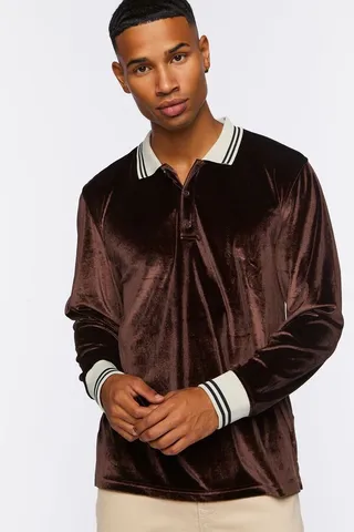 Velour Contrast Striped-Trim Shirt