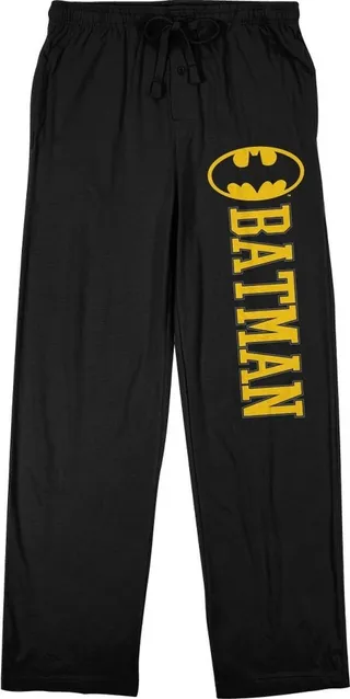 Batman Title Logo Men’s Black Drawstring Sleep Pajama Pants-S