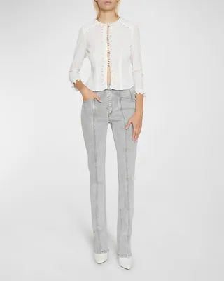 Georgia Smocked Ruffle Button-Front Blouse