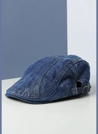 Casual Textured Denim Beret Cap For Men