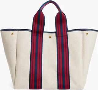 Navy and Red Equestrian Traversee L Linen Tote