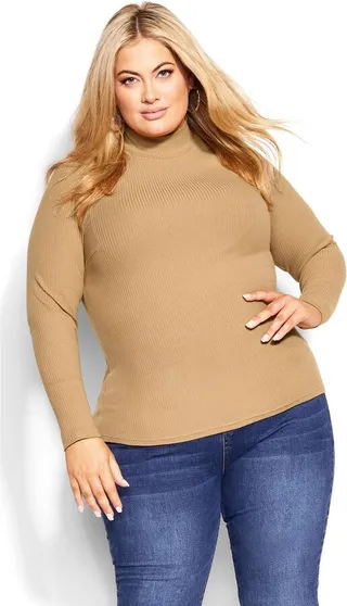 CITY CHIC | Women's Plus Size Turtle Neck Top - caramel - 20W