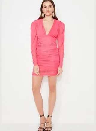 Pink Draped Tulle Evening Dress. TPRAW22EL1229