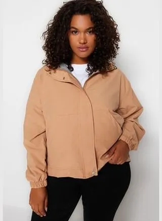 Camel Oversized Thin Hooded Coat TBBSS22AW00000