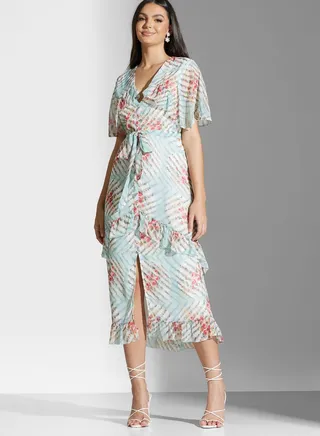 Floral Belted Ruffle Dress