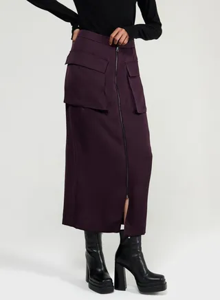 Front-Zip Cargo Skirt