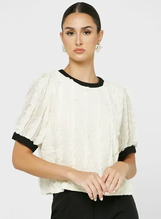Contrast Trim Textured Top
