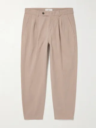 Tapered Cropped Garment-Dyed Organic Cotton-Twill Trousers