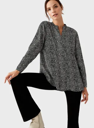Satin Animal Print V-Neck Popover Blouse
