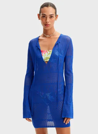 Drawstring Knitted Beachwear Dress