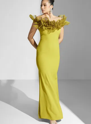 Gathered Ruffles Strapless Gown