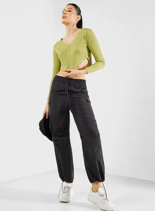 Cargo Style Wide Leg Parachute Pants