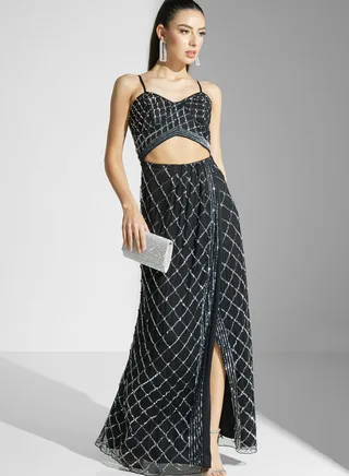 Embellished Maxi Dress With Cutout