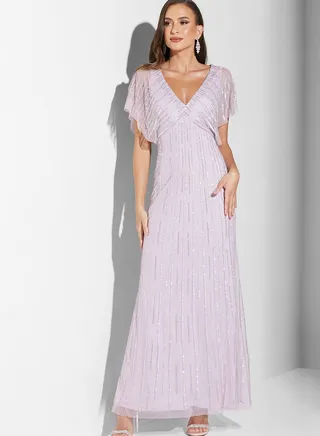Leen Aboushaar Embellished V Neck Dress