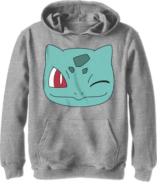 Boy's Pokemon Bulbasaur Wink Face Pull Over Hoodie - Athletic Heather - Small