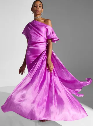 Zena Louay Off Shoulder Dress With Trail