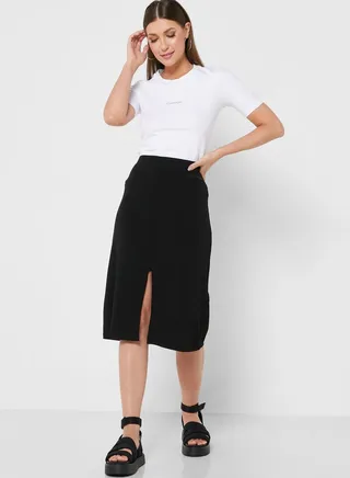 Front Split Midi Skirt