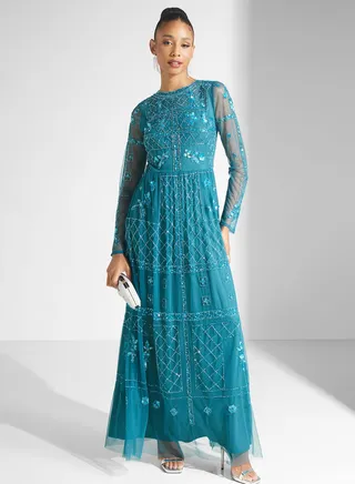 Embellished Mesh Detail Dress