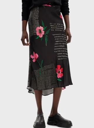 Text Slip Midi Skirt