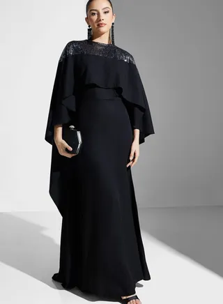 Hadia Ghaleb Shimmer Detail Gown With Trail