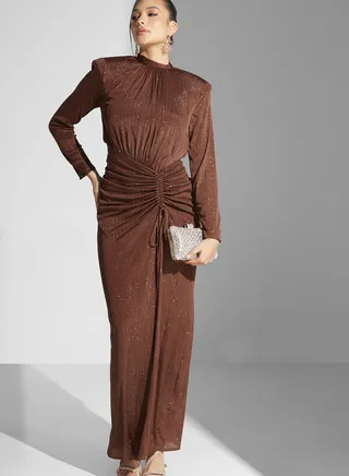 Ruched Waist Shimmer Gown
