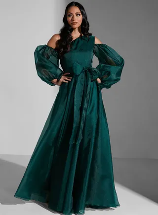 Hadia Ghaleb One Shoulder Shimmer Dress