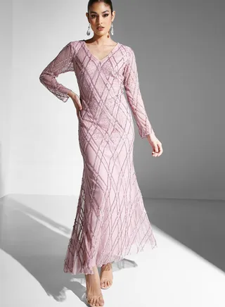 V Neck Embellished Dress