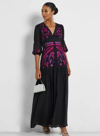 V-Neck Side Slit Dress