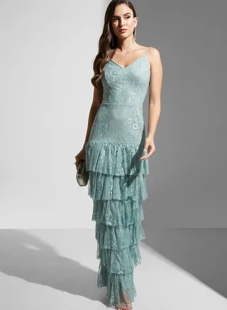 Maryam Strappy Frill-Layered Gown