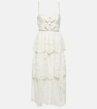 Embellished lace midi dress