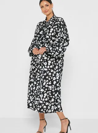 High Neck Printed Dress