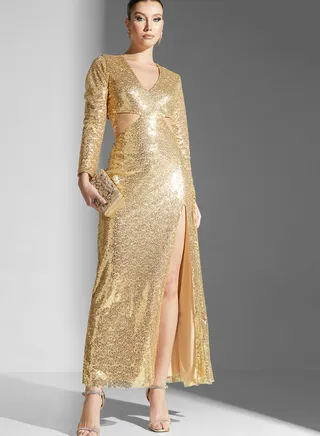 Shouq Waist Cut Out Shimmer Dress