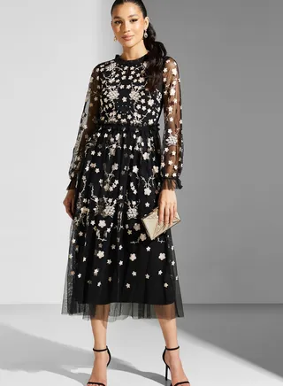 Floral Mesh Detail Dress