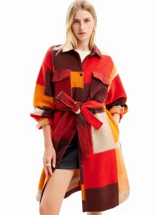 Colorblocked Overshirt Printed Coat