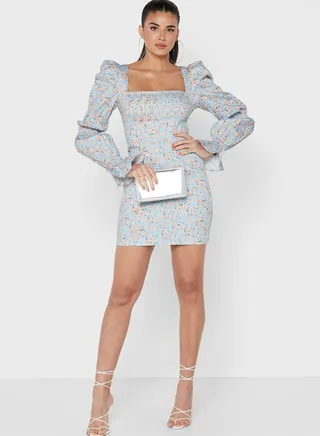 Balloon Sleeve Bodycon Dress