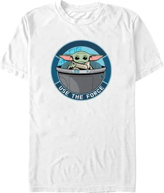 Men's Star Wars: The Mandalorian Grogu Use the Force Badge T-Shirt - White - Medium