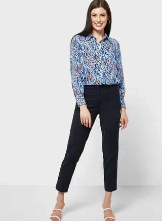 Cotton Blend Slim Fit Ankle Grazer Trousers