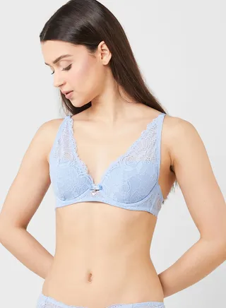 Lace Trim Button Detail Bra