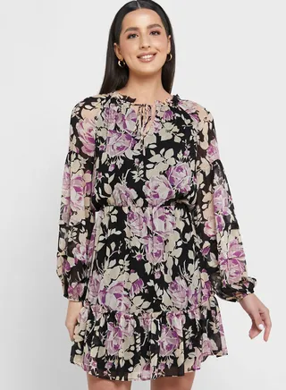 Printed Ruffle Detail Dress