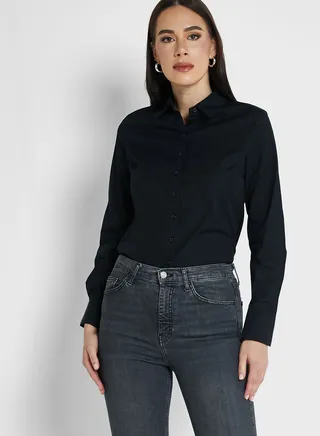 Cotton Rich Collared Long Sleeve Shirt