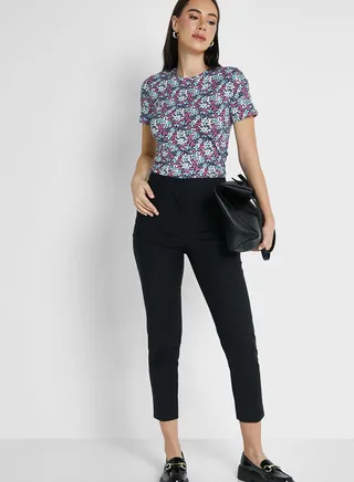 Cotton Blend Slim Fit Ankle Grazer Trousers
