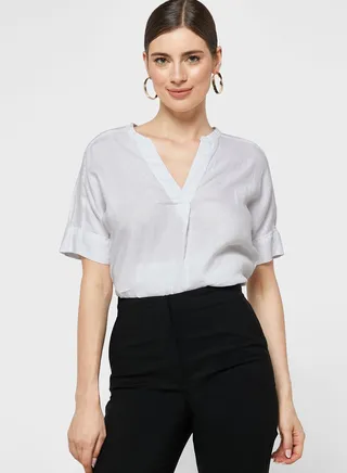 Pure Linen Short Sleeve Popover Blouse