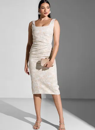 Square Neck Embroidered Dress