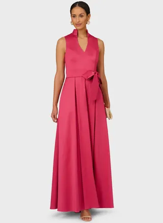 Belted Plunge Neck Tiered Dress