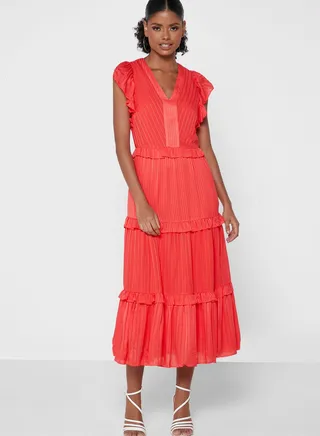Tiliana Ruffle Detail Midi Dress
