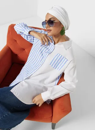 Half Stripe Button Down Shirt