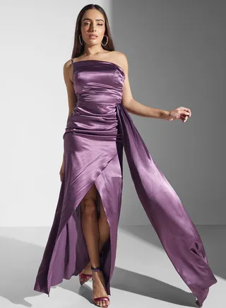 Ruched Dress With Slit