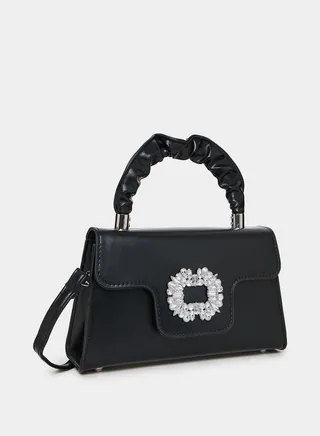 Embellished Flap Handbag with Top Handle