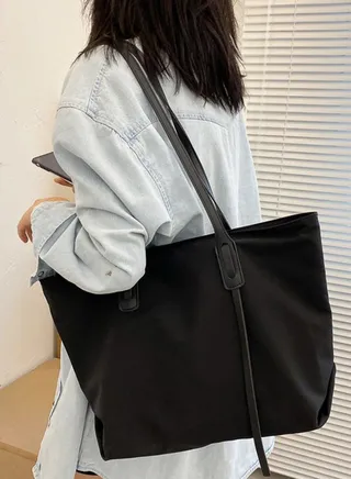 Solid PU Strap Tote Bag